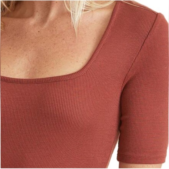 Marine Layer Women's Square Neck Rust Ribbed Top - Picture 1 of 10